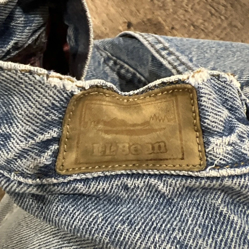 LL Bean Flannel lined Jeans distressed 34x32 (Fits 32x29.50) Made in‎ USA Ripped